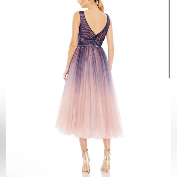 Mac Duggal Pleated Bodice Ombré Sleeveless V Neck Midi Dress 20403 NWT Size 2 - Picture 4 of 7
